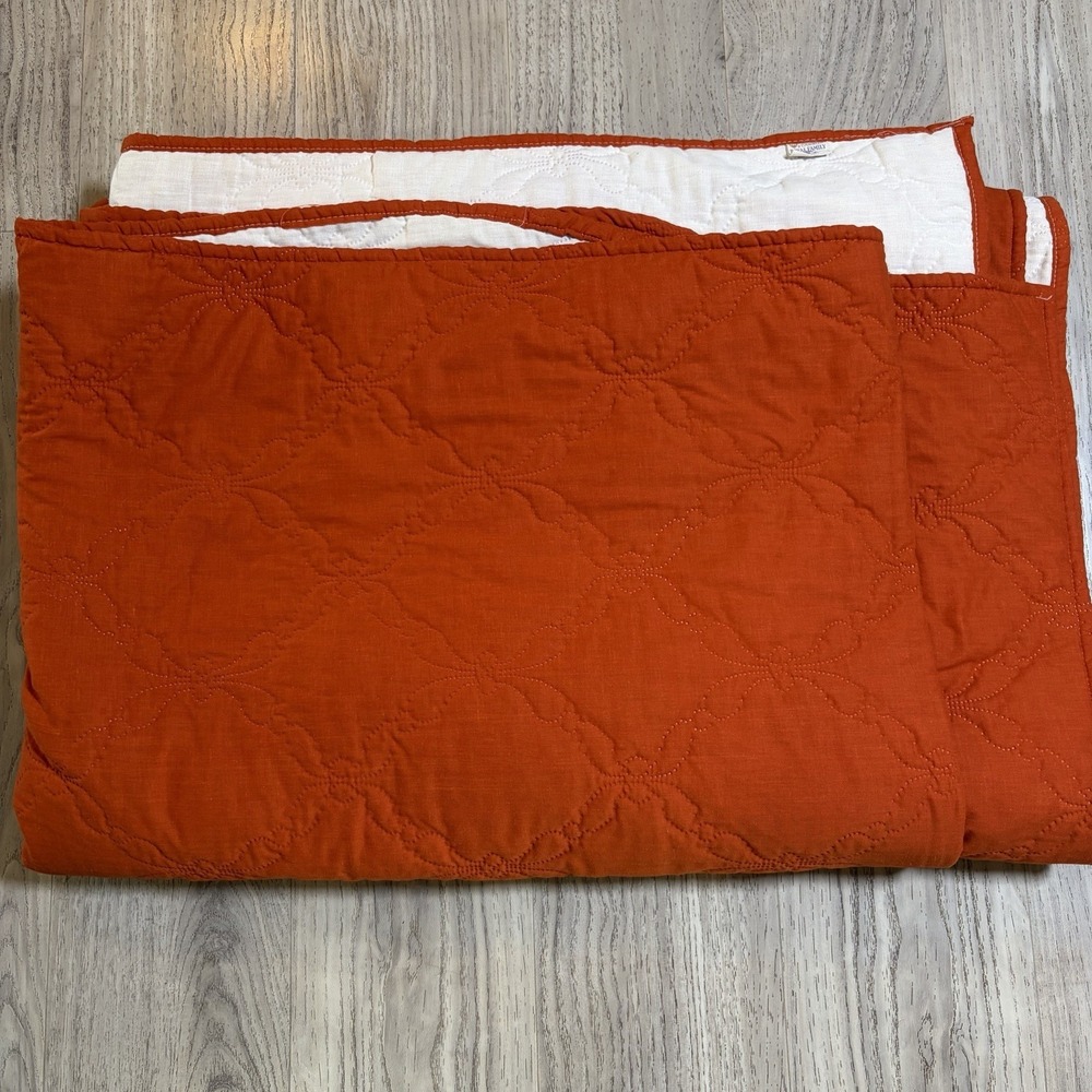 Vintage Rust Orange Woven Canon Full Twin Bedspread Embroidered Blanket USA